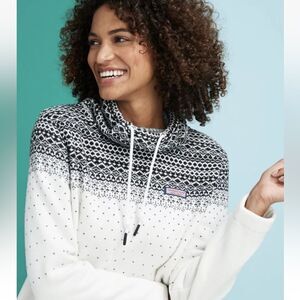 Vineyard Vines Fair Isle Sweater Fleece Funnel Neck Shep Shirt Ivory Size MED